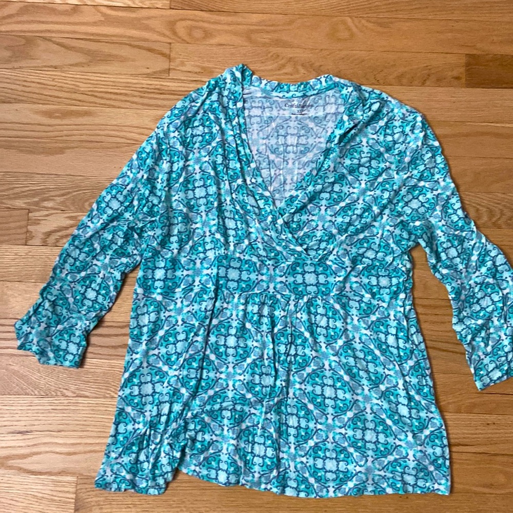 Croft & Barrow Women’s Wrap Style Top. Teal Pattern. Sz. XL